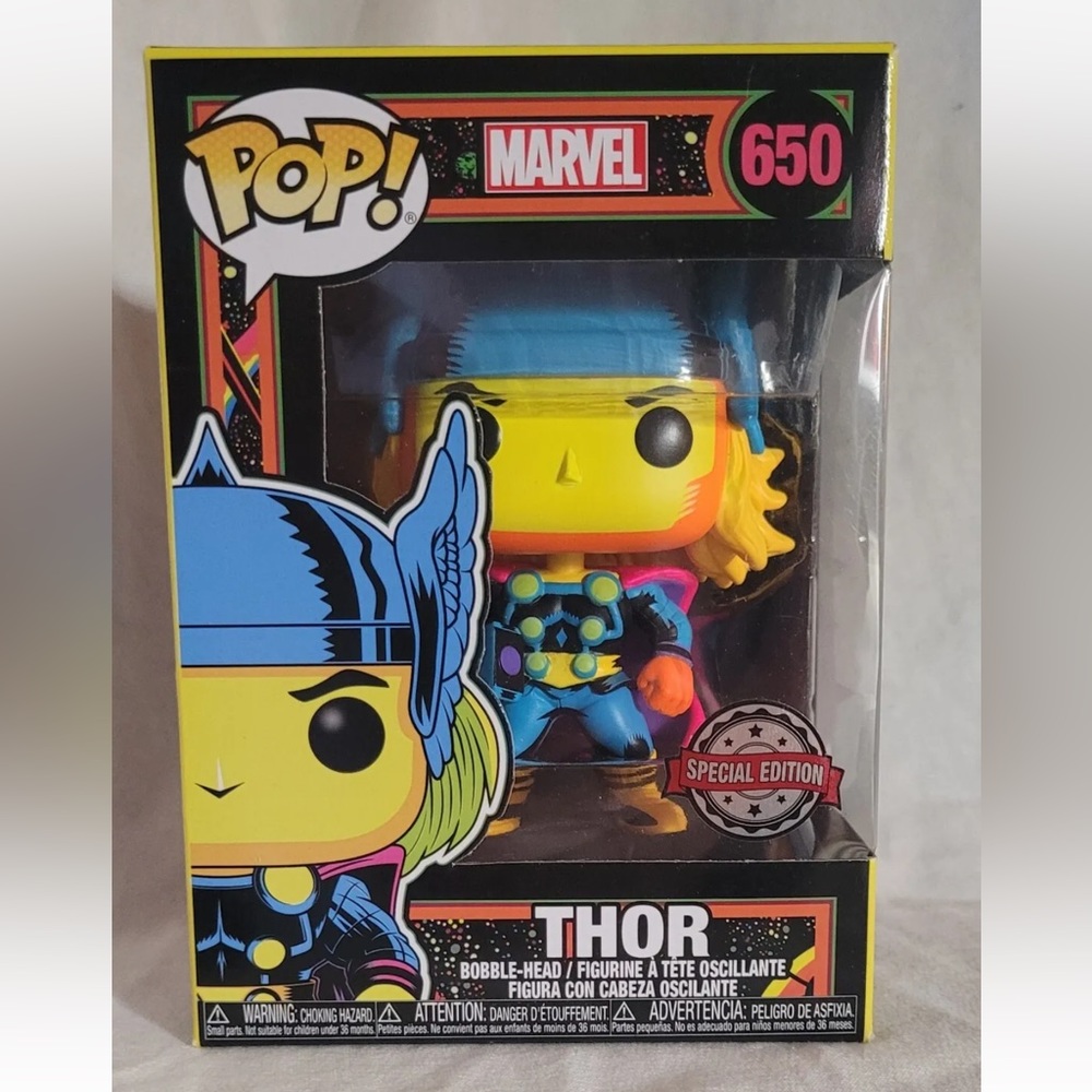 Funko POP! Marvel: Avengers Black Light Thor #650 Special Edition w/Protector!